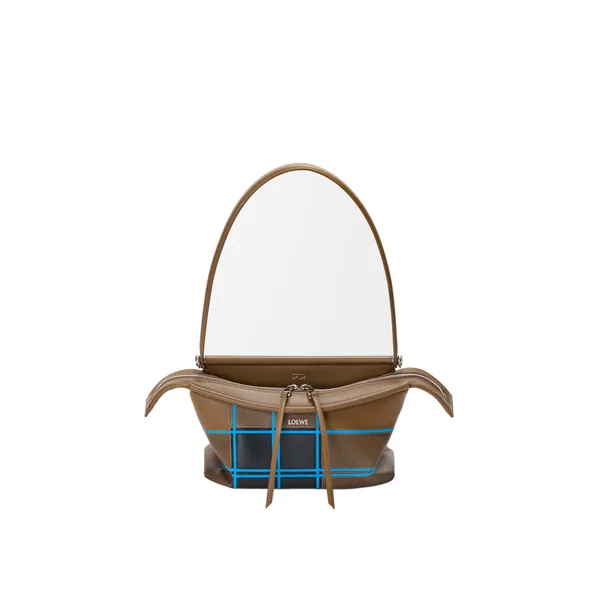 Loewe Small Whisker bag in check intarsio, Brownish Green/Multicolor | Shoulder & Crossbody Bags | Coveti