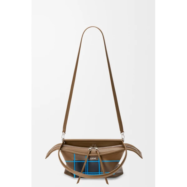Loewe Small Whisker bag in check intarsio, Brownish Green/Multicolor | Shoulder & Crossbody Bags | Coveti