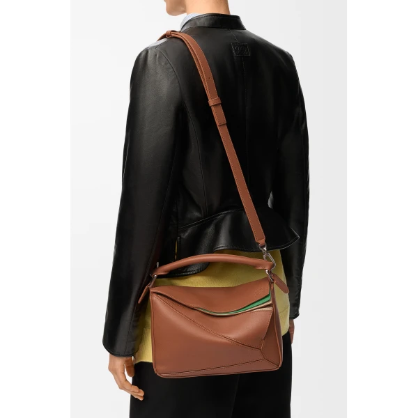 Loewe Small layered Puzzle bag in classic calfskin, Multicolor Squirrel | Shoulder & Crossbody Bags | Coveti