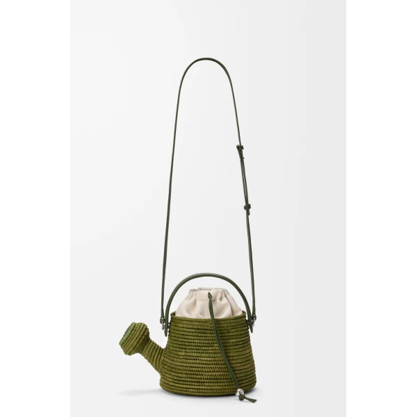 Loewe Watering Can bag in raffia and calfskin, Green | Totes & Top-Handle Bags | Coveti