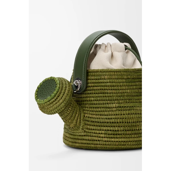 Loewe Watering Can bag in raffia and calfskin, Green | Totes & Top-Handle Bags | Coveti
