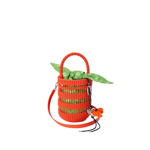 Weaved bucket in nappa leather, Vivid Orange