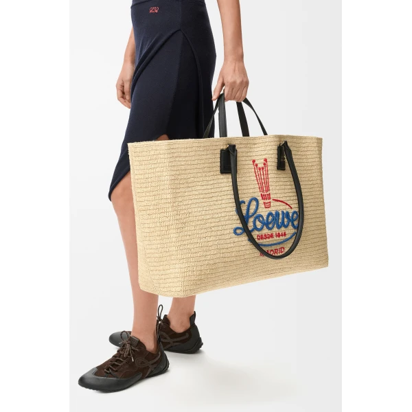 Loewe XL Verano tote in raffia, White/Multicolor | Totes & Top-Handle Bags | Coveti