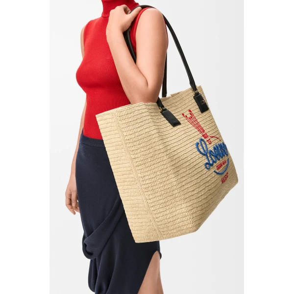 Loewe XL Verano tote in raffia, White/Multicolor | Totes & Top-Handle Bags | Coveti