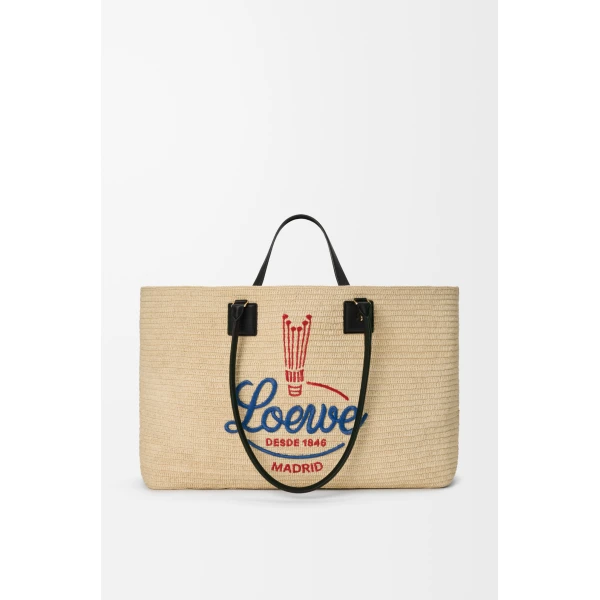 Loewe XL Verano tote in raffia, White/Multicolor | Totes & Top-Handle Bags | Coveti