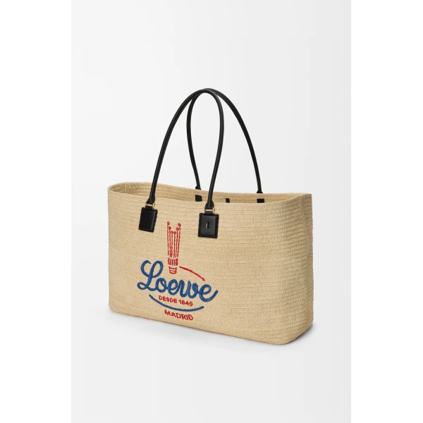 Loewe XL Verano tote in raffia, White/Multicolor | Totes & Top-Handle Bags | Coveti