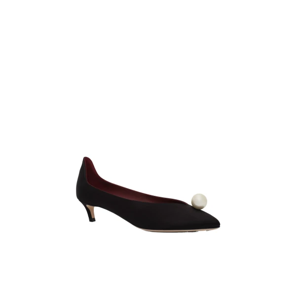 Almond pumps with pearl detail in black satin - Image 2