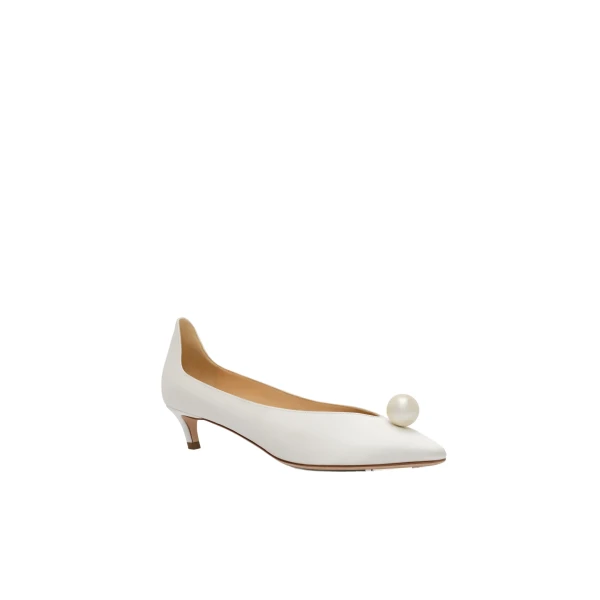 Almond pumps with pearl detail in cream satin - Image 2
