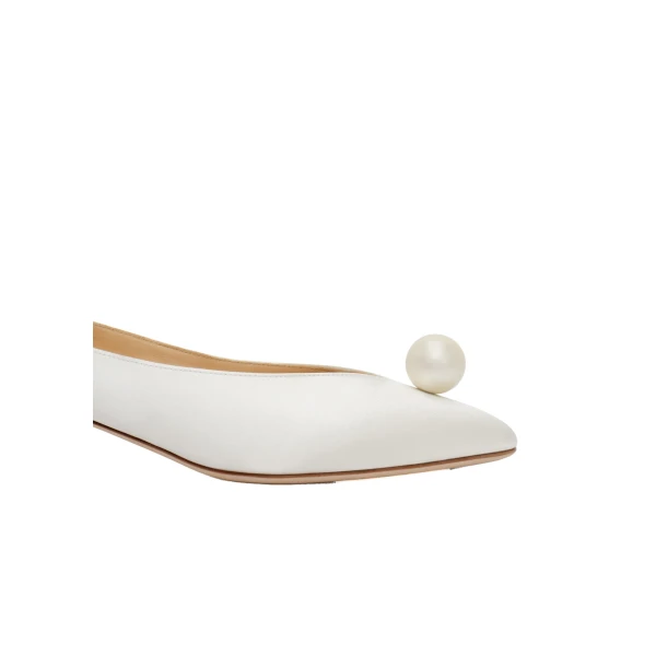 Almond pumps with pearl detail in cream satin - Image 4