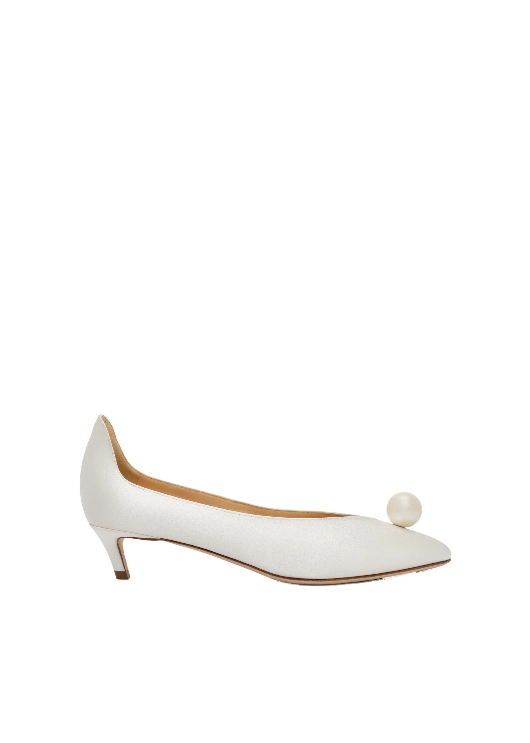 Magda Butrym Almond pumps with pearl detail in cream satin | Coveti Magda Butrym Almond pumps with pearl detail in cream satin