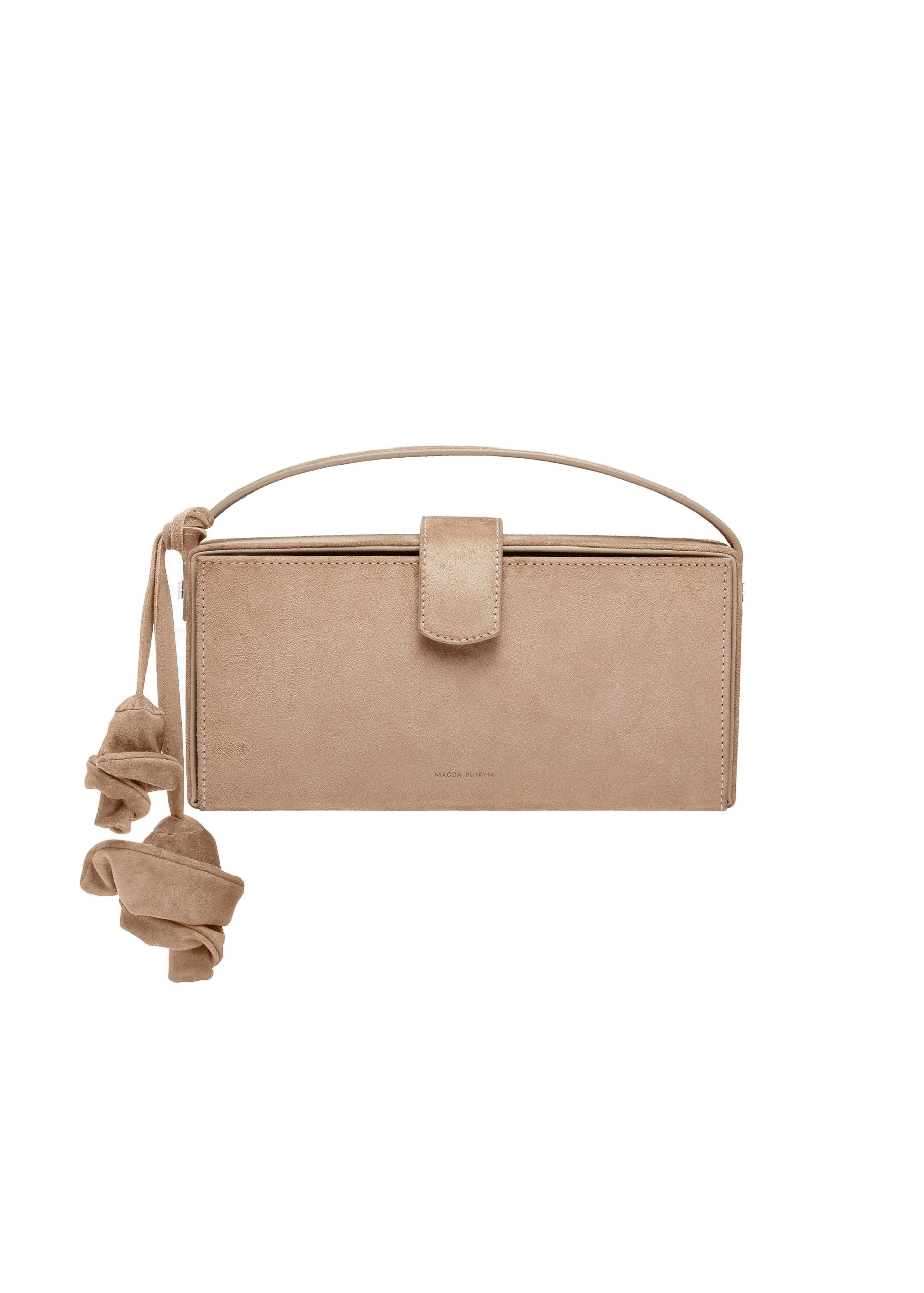 Magda Butrym Apolonia bag in beige suede with flower charm | Coveti Magda Butrym Apolonia bag in beige suede with flower charm