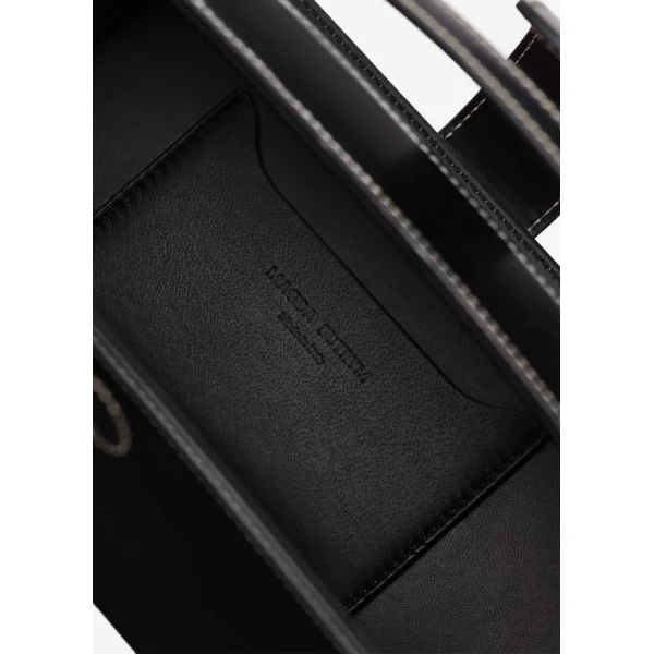 Apolonia bag in black leather with flower charm and contrast stitching - Image 4
