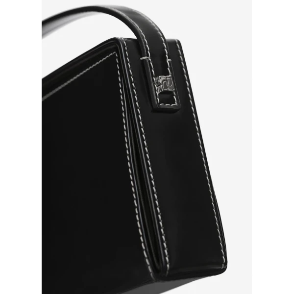 Apolonia bag in black leather with flower charm and contrast stitching - Image 5