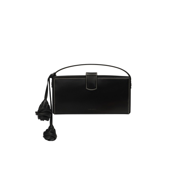 Magda Butrym Apolonia bag in black leather with flower charm and contrast stitching