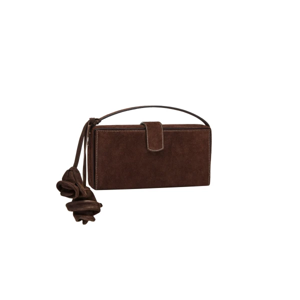 Apolonia bag in brown suede with flower charm - Image 2