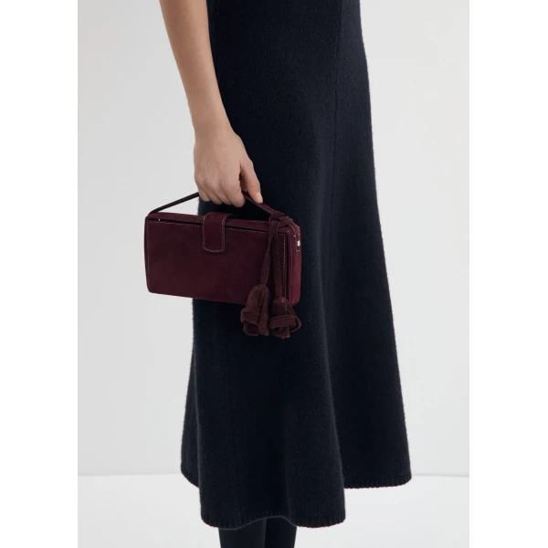 Apolonia bag in burgundy suede with flower charm - Image 6