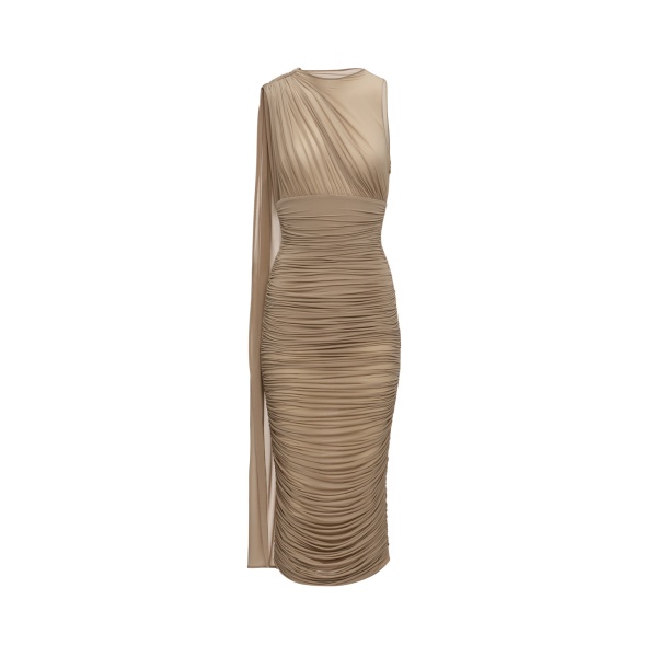 Magda Butrym Asymmetric draped midi dress with scarf detail in beige