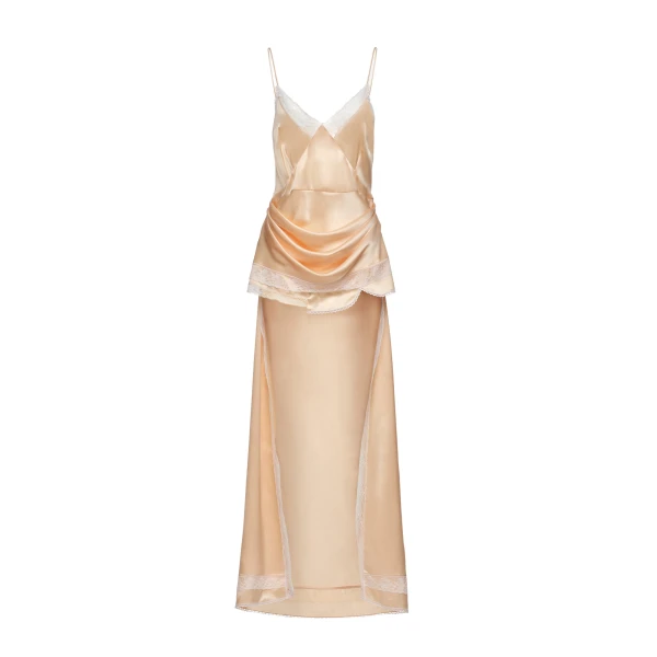 Magda Butrym Asymmetric lace-trim slip dress in peach