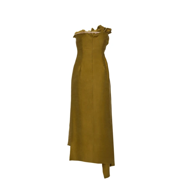 Asymmetric pleated silk dress in green - Image 2