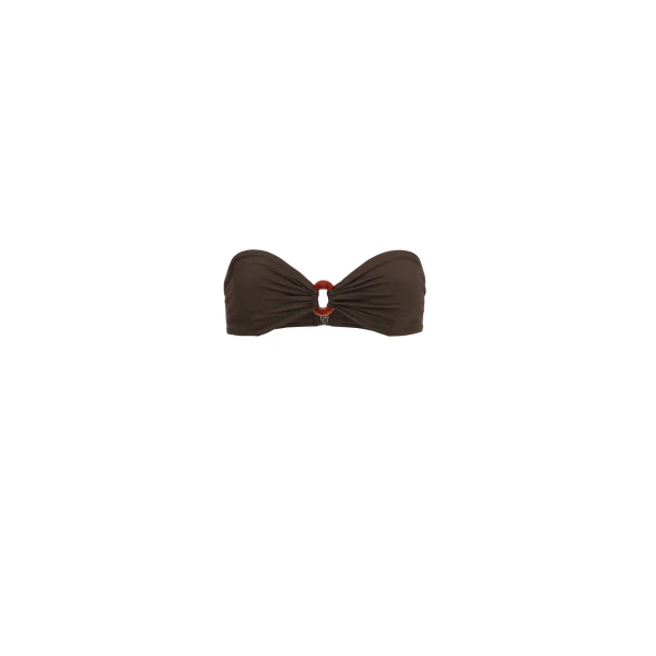 Bandeau bikini top with ring detail in brown