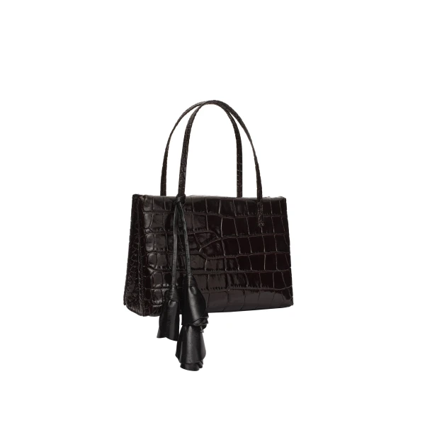 Barbara bag in croco-embossed dark brown leather - Image 2