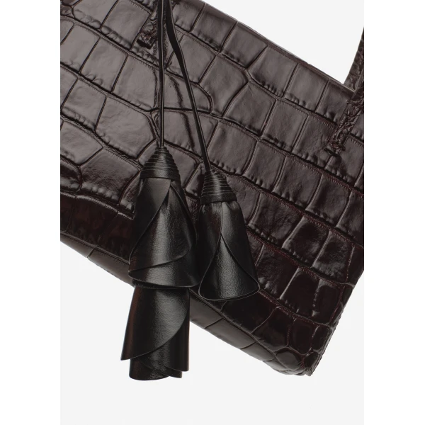 Barbara bag in croco-embossed dark brown leather - Image 3