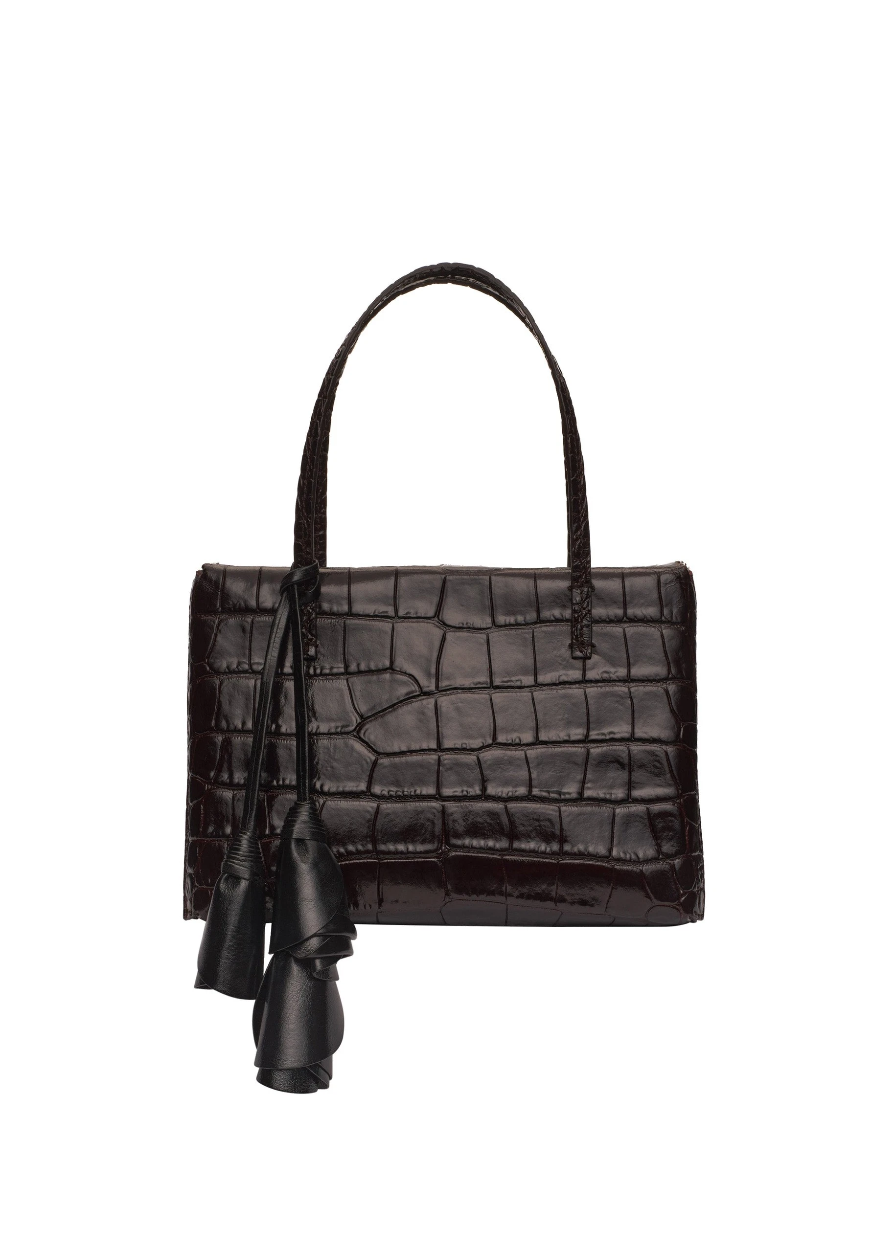 Magda Butrym Barbara bag in croco-embossed dark brown leather | Coveti Magda Butrym Barbara bag in croco-embossed dark brown leather
