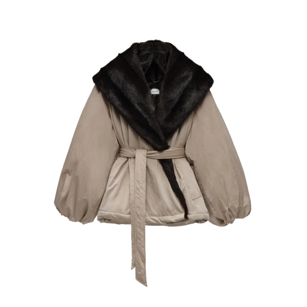 Magda Butrym Belted faux fur collar jacket in beige