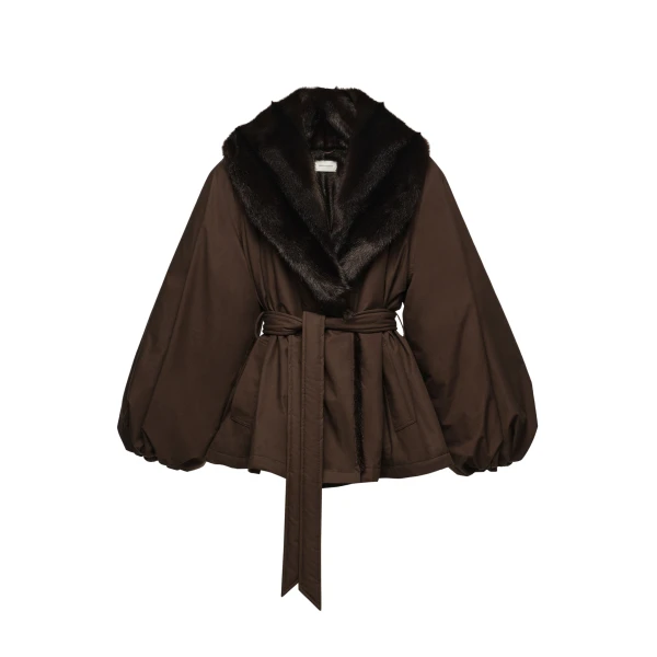 Magda Butrym Belted faux fur collar jacket in brown