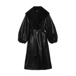 Magda Butrym Belted fur collar leather coat in black