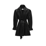Magda Butrym Belted leather jacket with draped collar in black