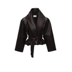 Magda Butrym Belted peplum leather jacket in dark brown