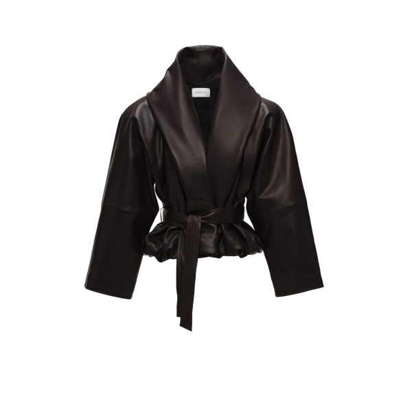 Magda Butrym Belted peplum leather jacket in dark brown