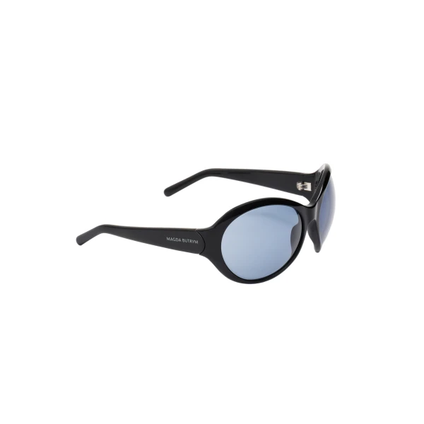 Big round sunglasses in black with blue lenses - Image 3