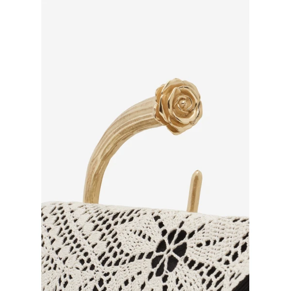 Bracelet crochet bag in black satin with gold handle - Image 4