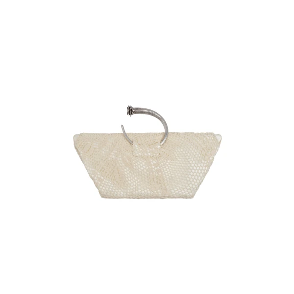 Bracelet crochet bag in cream satin with silver handle - Image 2