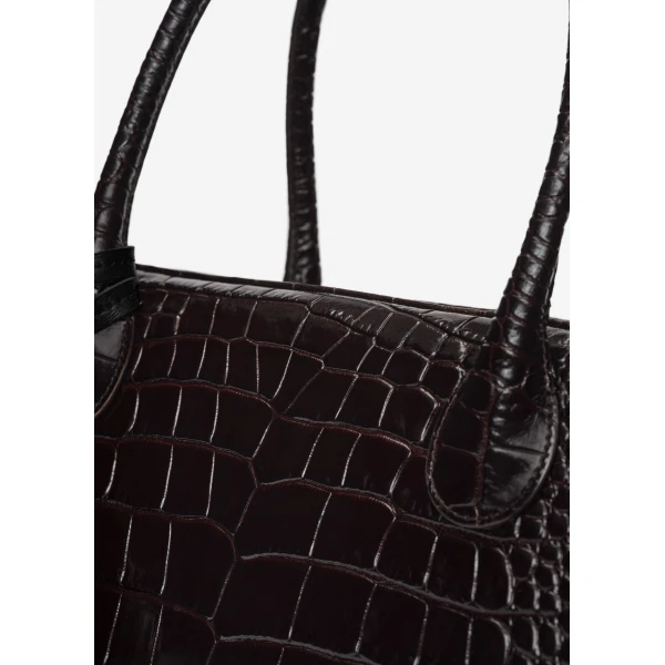 Brigitte in dark brown croco-embossed leather with flower charm - Image 4
