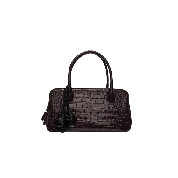 Magda Butrym Brigitte in dark brown croco-embossed leather with flower charm