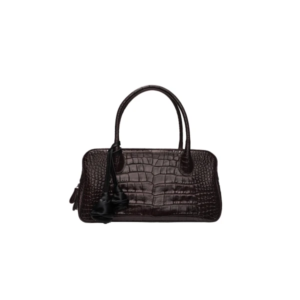 Magda Butrym Brigitte in dark brown croco-embossed leather with flower charm