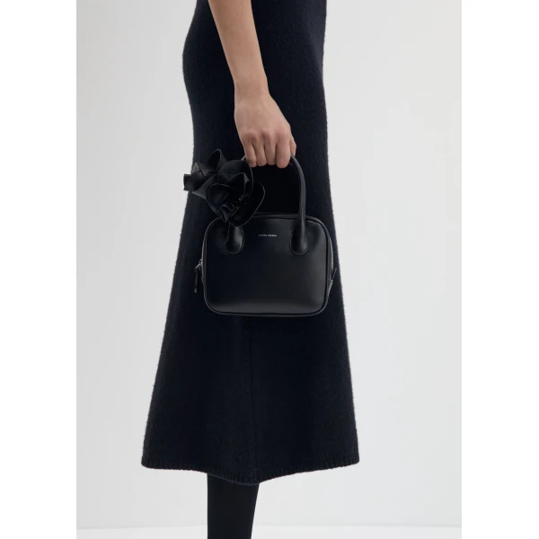 Brigitte square bag in black leather and silver - Image 4