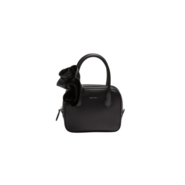 Brigitte square bag in black leather and silver