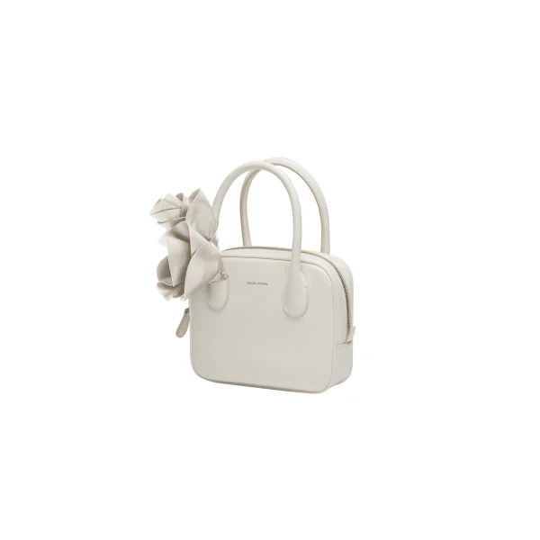 Brigitte square bag in cream leather and silver - Image 2