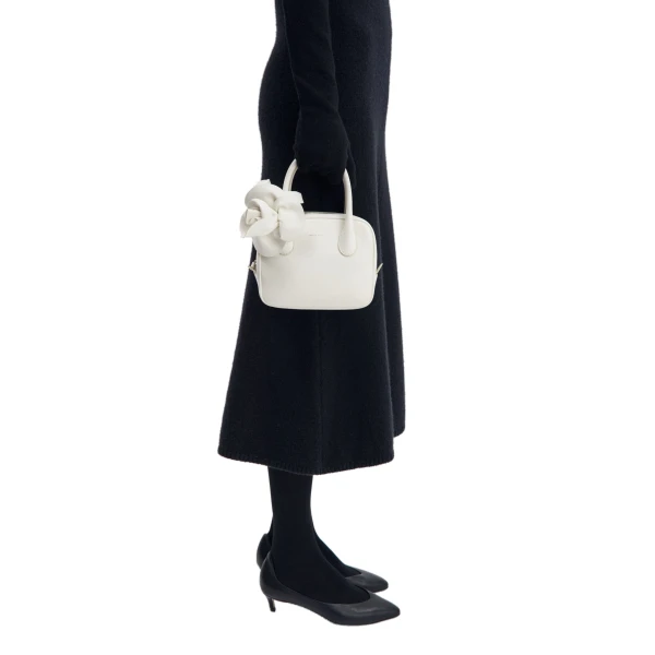 Brigitte square bag in cream leather and silver - Image 4