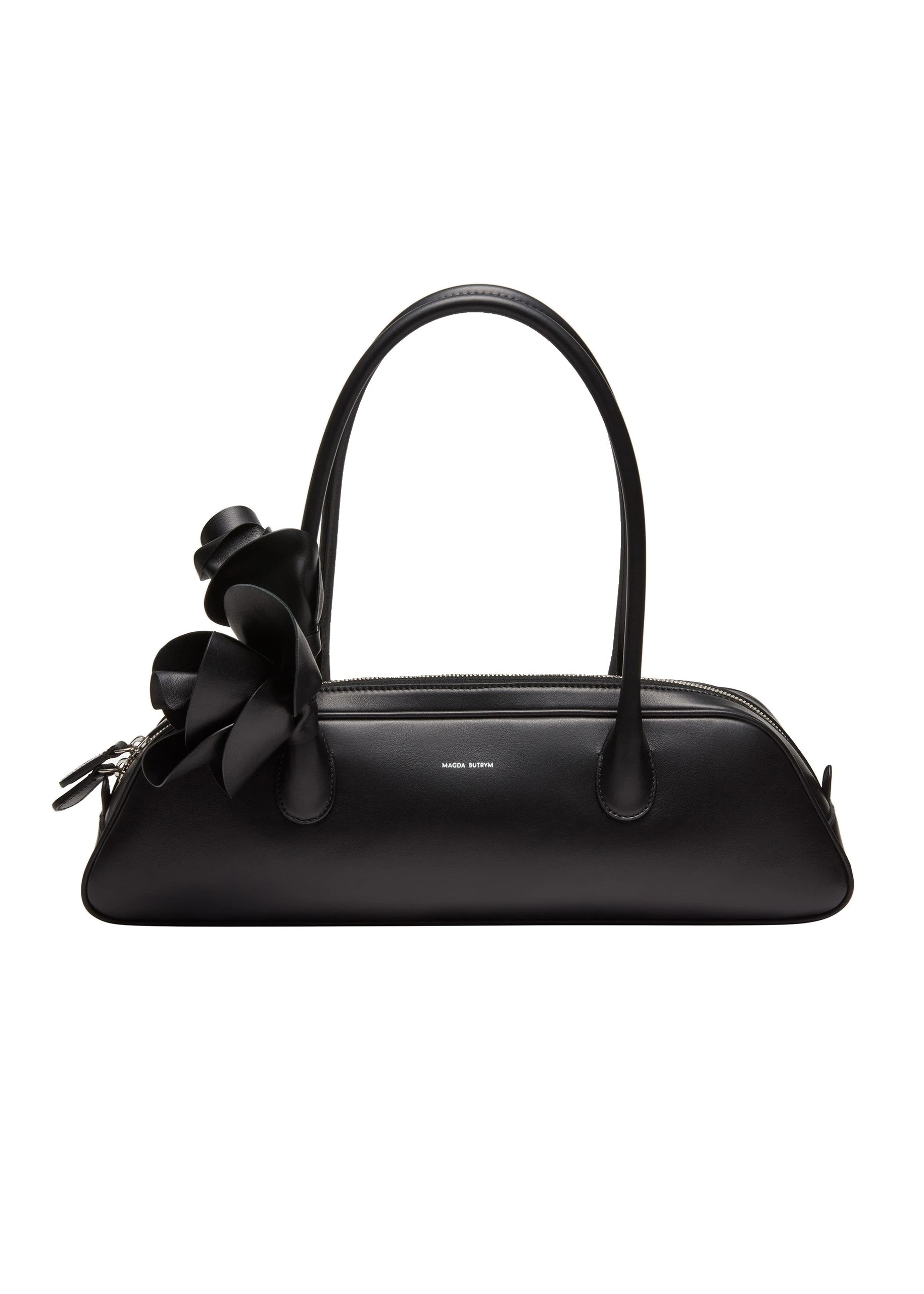 Magda Butrym Brigitte trapeze bag in black leather and silver | Coveti Magda Butrym Brigitte trapeze bag in black leather and silver