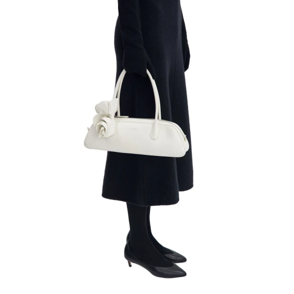 Brigitte trapeze bag in cream leather and silver - Image 3
