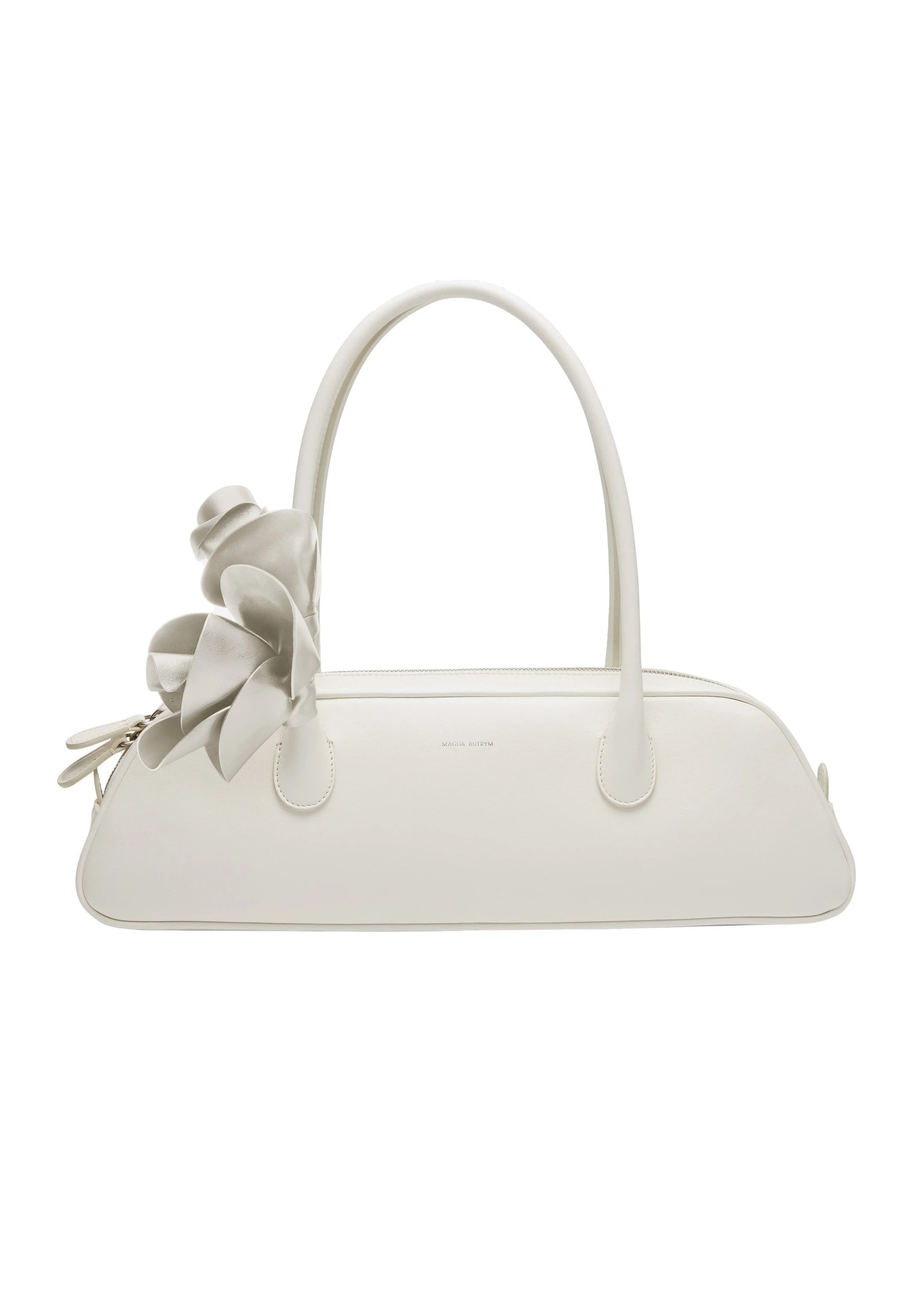Magda Butrym Brigitte trapeze bag in cream leather and silver | Coveti Magda Butrym Brigitte trapeze bag in cream leather and silver