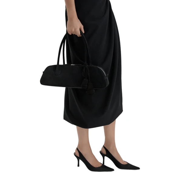 Brigitte trapeze in black suede with flower charm - Image 6