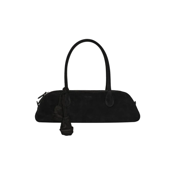 Brigitte trapeze in black suede with flower charm