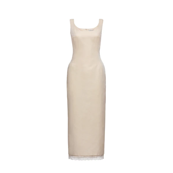 Magda Butrym Contoured midi dress with lace hem in cream
