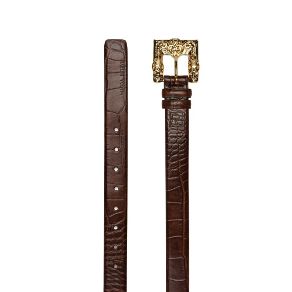 Magda Butrym Croc-effect leather belt with ornamental gold buckle in brown